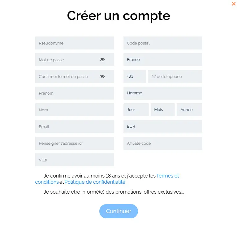 Proceso de registro ALF CASINO